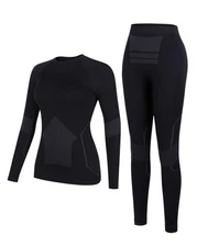 Thermal Underwear Set for Women - Long Johns Base Layer, Black, Medium