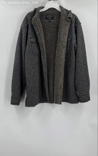 True Grit Mens Gray Houndstooth Sherpa Lined Button Front Jacket Size Medium video thumbnail