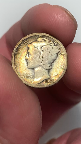 1925-P Silver Mercury Dime, Colorful Rainbow Album Toning - Video 1 of 1