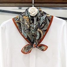 100 Pure Silk 21" Small Square Scarf Women Neckerchief Brown Black Cyan Paisley