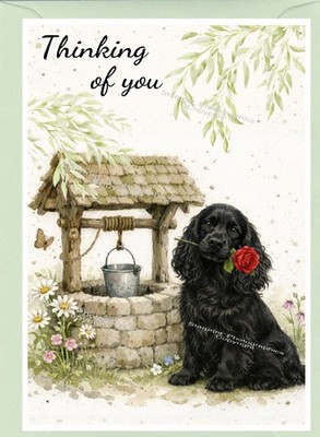 Cocker Spaniel schwarzer Hund denkt an dich Karte (6'' x 4'') - innen leer
