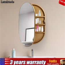 Medicine Cabinet Bathroom Mirror Cabinet Storage Shelves 20"x31" Wood Frame Gold