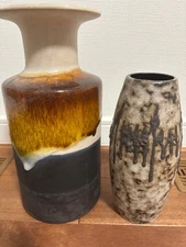 Fat Lava Vase Set 2 Pcs Germany 1950s-70s Vintage Art Pottery