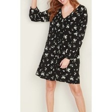 Old Navy Women's S Button-Front Floral Swing Dress Black Flowy Bohemian