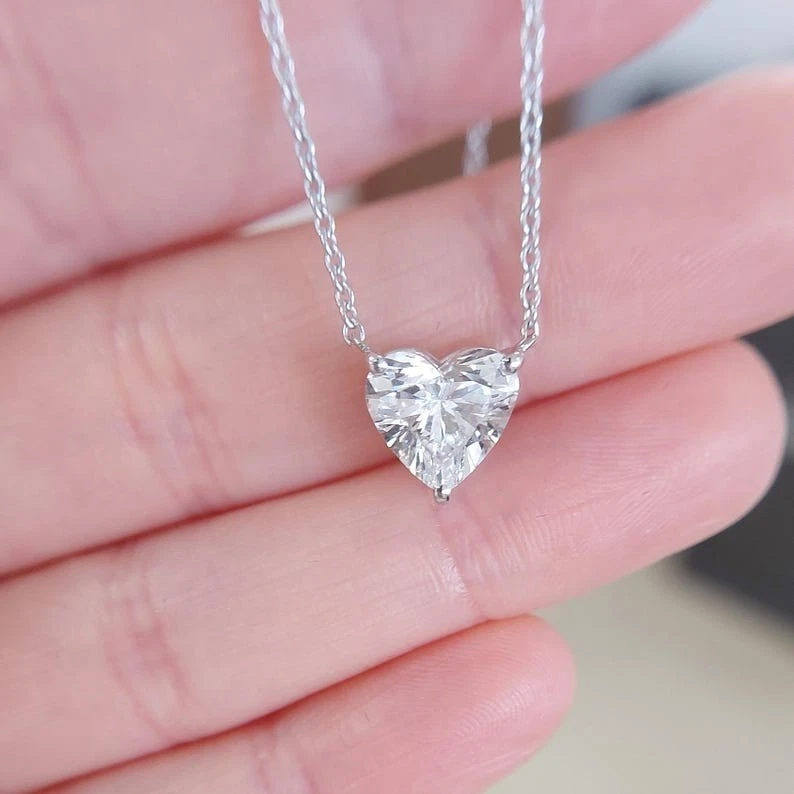 Hand Made Brilliant Heart Cut Solitaire Pendant For Her Birthday Gifts Necklace image 2