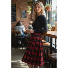 Vintage Pendleton Buffalo Plaid Pleated Wool Skirt Red Black Size 10
