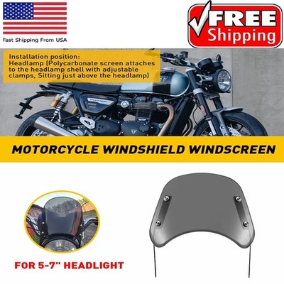5-7'' Motorcycle Black Universal Headlight Fairing Windshield Shield Windscreen