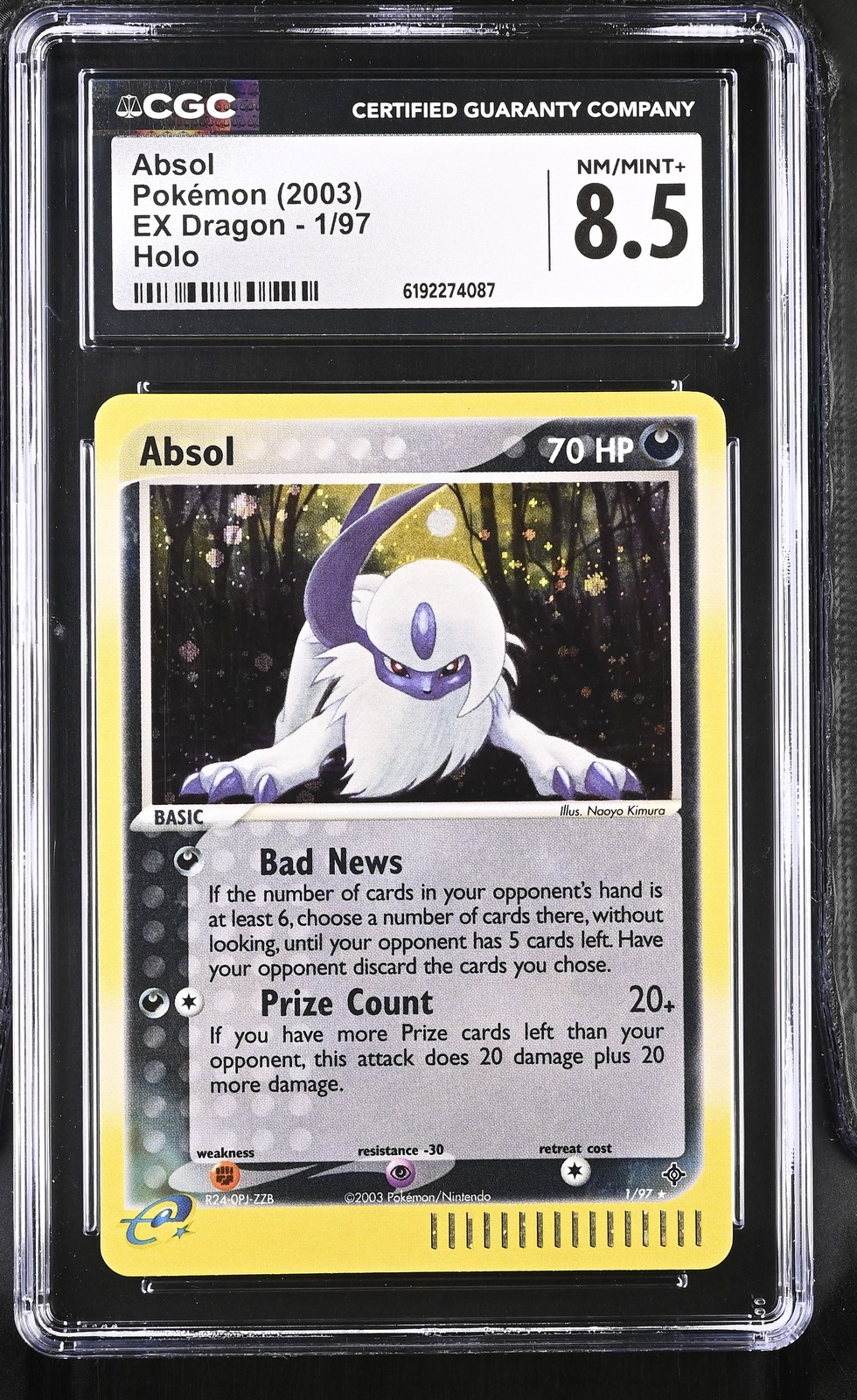 CGC 8.5 NM/MINT+ Absol 1/97 EX Dragon Holo Pokemon Card