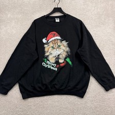 Christmas Cat Ugly Sweater Adult Size 2XL Black Brisco Long Sleeve