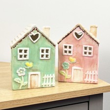 Modern Living Room Ornaments Set of 2 Ceramic Cottage Tea Light Candle Holders