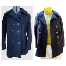 VTG US Navy Wool Double Breasted Pea Coat Heavy Wool Quilt Lined NavyBlue 38-40R