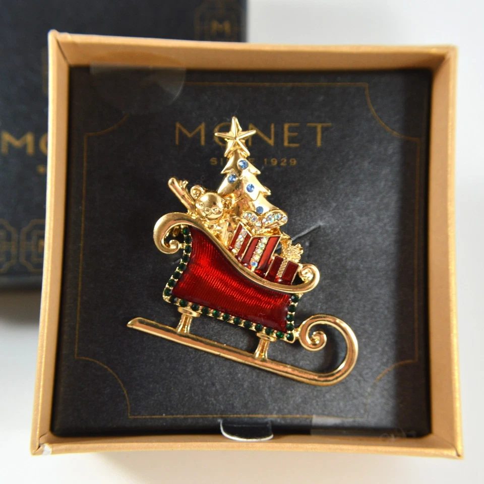 Broche Pin Trineo Monet Esmalte Rojo Trineo Nunca Usado Original Caja Marrón Foto 2 de 4