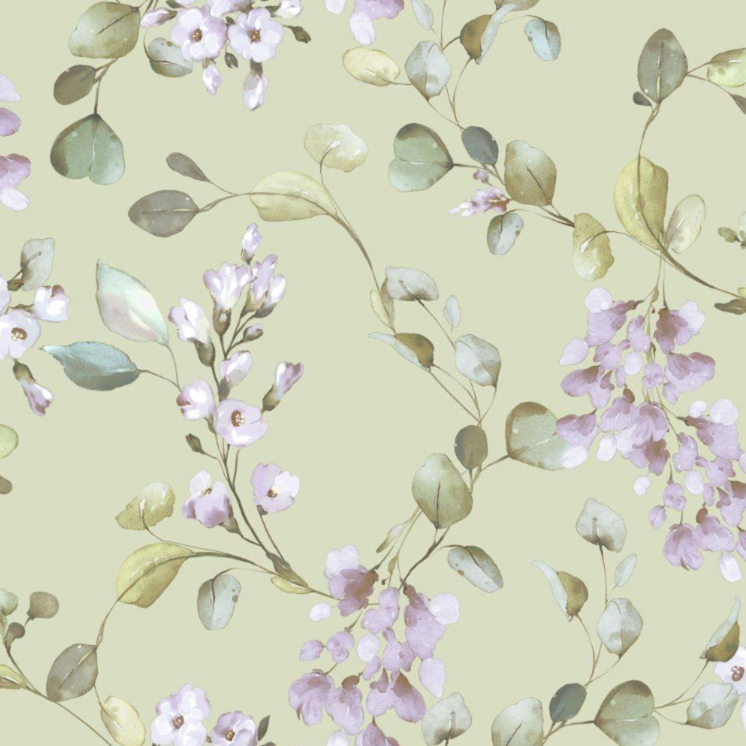 B&Q -  Elegant Homes Rosalie Floral Flowers Leaf Trail Sage Green Lilac Wallpaper - Image 3