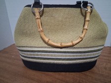 Vintagw Woven Handbag With Bamboo Handle Excellent