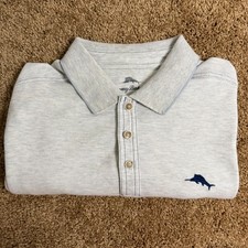Tommy Bahama Polo Shirt Mens Medium Grey Supima Cotton Pique Golf Logo Casual