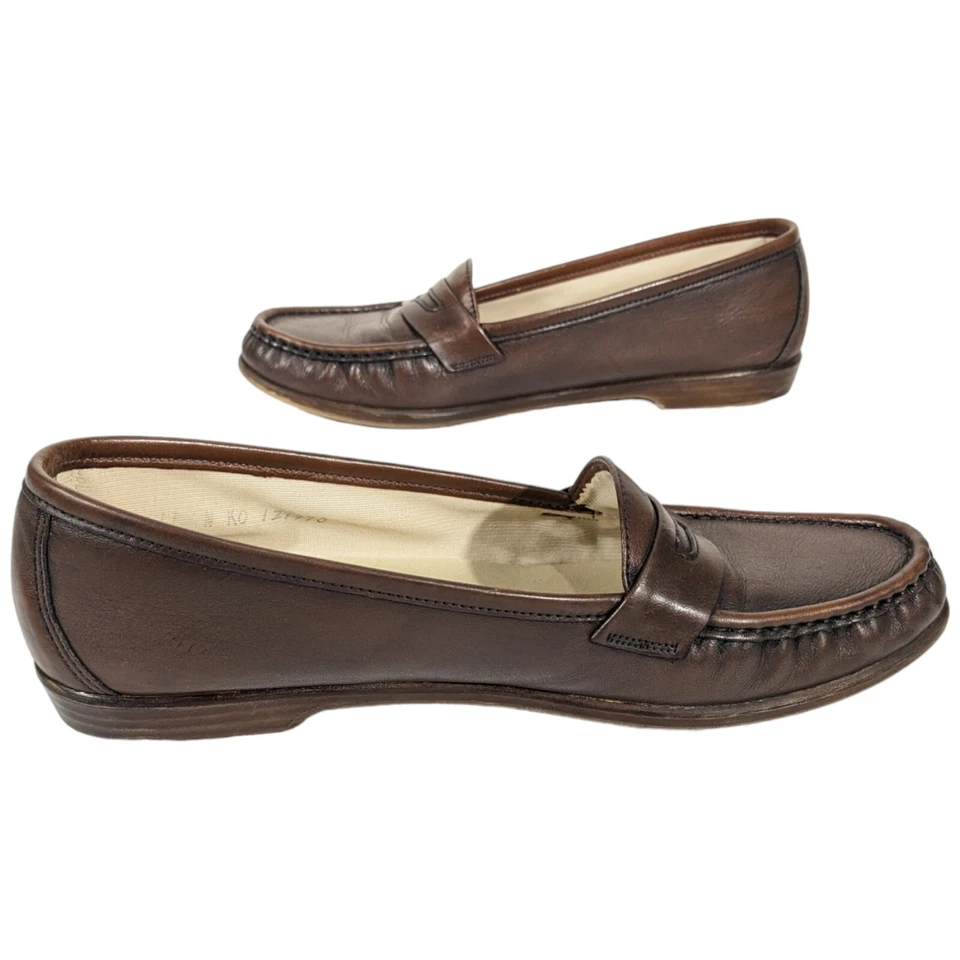 SAS Talla 11 Estrecho N Marrón Penny Mocasines Mujer Zapatos Sin Cordones Cuero Mocasines Foto 3 de 4
