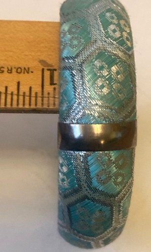Silk Wrapped Bangles Bracelets Boho Bollywood Silver & Blue 3/4"Thick Fits sz 7. - Picture 3 of 5