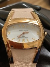 Anne Klein Watch Rose Gold Tone Pink Leather Band Mother Of Pearl Face EUC