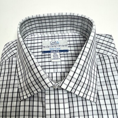 NWT CROFT & BARROW Men's Black White Gray Plaid Dress Shirt 14.5 32/33 Small