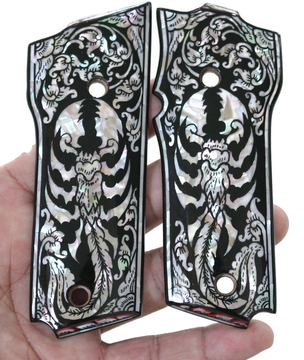 MOTHER OF PEARL S&W MODEL 59 GRIPS 459 559 659 SCORPION ART BLACK