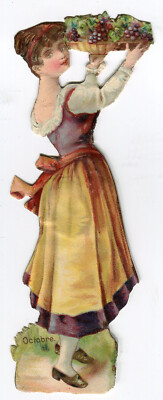 Oblaten scrap die cut chromo  Dame Jahreszeit Oktober 12,2 cm
