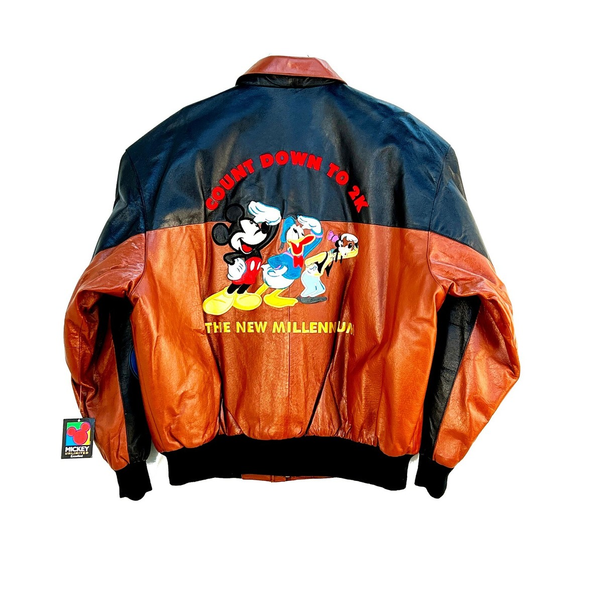 MICKEY DONALD & GOOFY, NEW MILLENNIUM, BOMBER LEATHER JACKET Ex