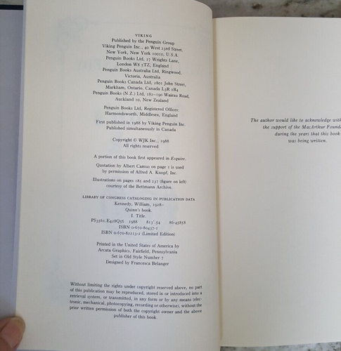 William Kennedy QUINN'S BUCH SIGNIERT limitierte Auflage #100 von 500 Schuber 1988 - Bild 8 von 9