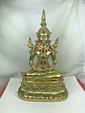 11" MAGIC PHRA KAEW MORAKOT GEMS BUDDHA BUCHA STATUE WEALTH LUCK THAI AMULET$$  