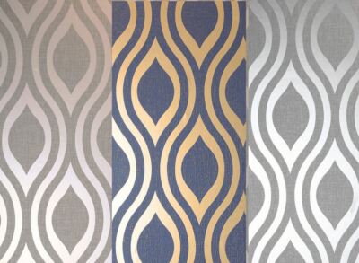 Arthouse Luxe Ogee Geo Wave Metallic Struktur Vinyl Retro Tapete