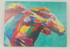 Horse Horses Vibrant Acrylic Colorful Painting Modern 18x13 on Canvas