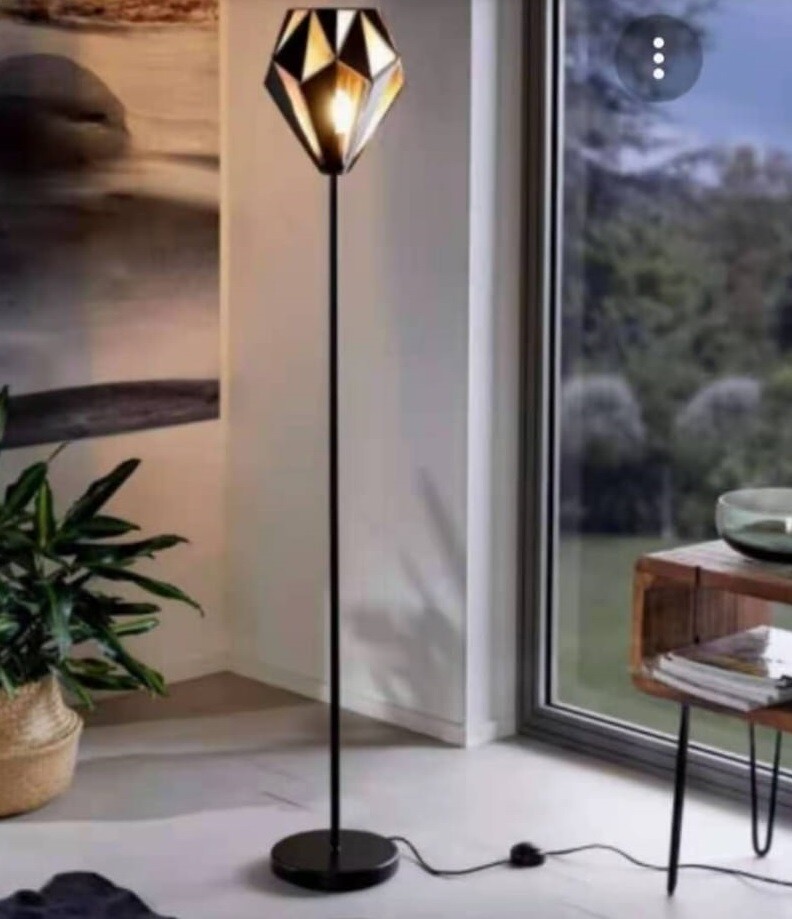 Piantana Moderna E27 Diamante 3D Nero Oro | Lampada Terra Interni
