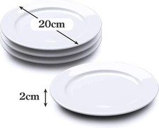 White Porcelain Round Plates, Set of 4 High Quality Side Plates, 20cm 