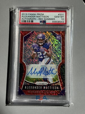 2019 Panini Prizm Alexander Mattison Rc RED SHIMMER Auto /25 PSA 10!  #331