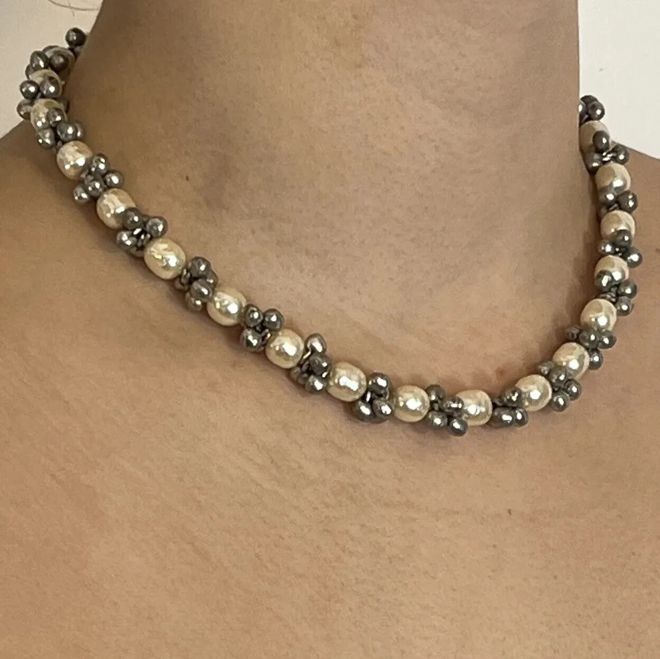 Handmade Freshwater Pearl & Pewter Bead Chunky Statement Necklace By Mon Bijou - Image 4 of 4