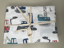 Pottery Barn Kids TWIN Jax Construction 100 Organic Cotton Flat Sheet PBK