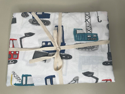 Pottery Barn Kids TWIN Jax Construction 100% Organic Cotton Flat Sheet PBK