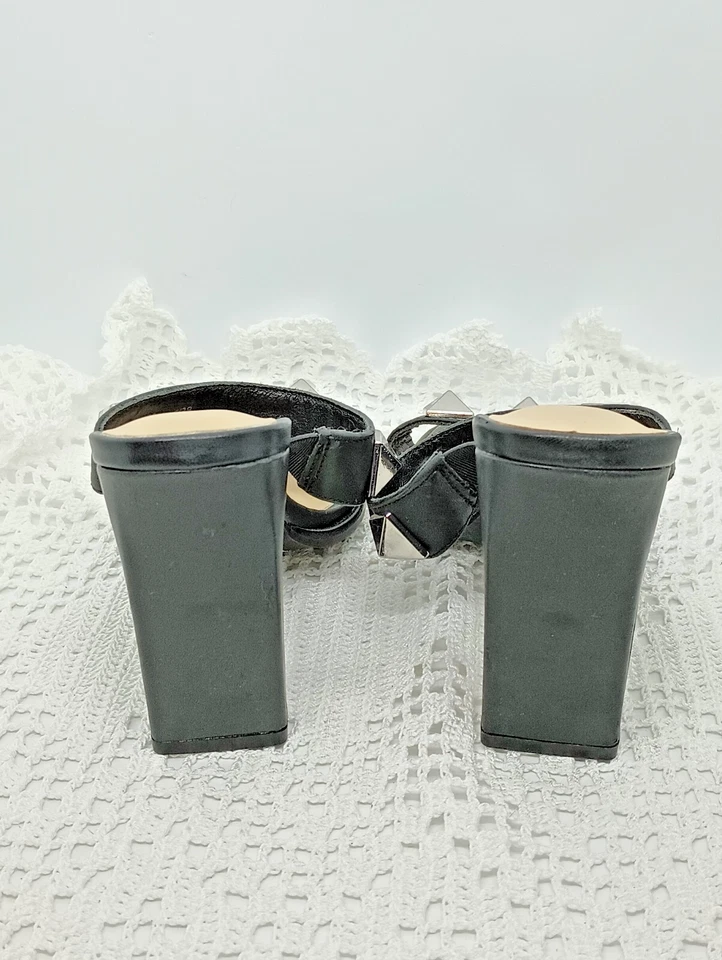 42 Gold Lara Dress Sandal Silver Stud Slide-on Heels Size 7.5 Open Square Toe - Image 3 of 4