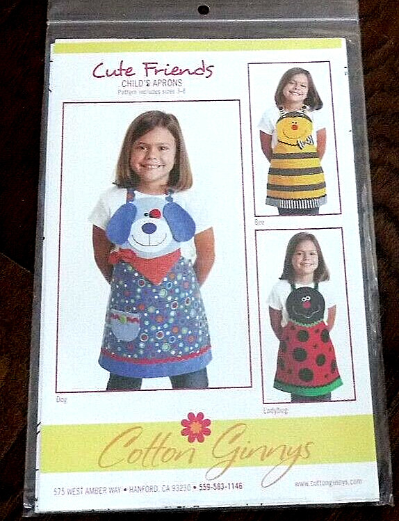 Cotton Ginnys Cute Friends Child's Apron Pattern 3 Designs New Free Shipping