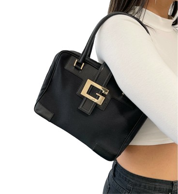 Gucci Vintage Logo G Quadrato Borsa Mini Borsa Misto Cotone Nero Rankab |  eBay