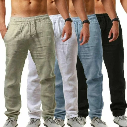 Herren Urlaub Leinen Optik Hose Stoffhose Lang Freizeithose Sommerhose Sporthose - Bild 2 von 20