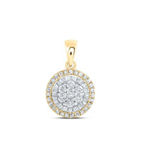 10K Gelbgold Rund & Baguette Diamant Klaster Blume Halo AnhäNger 1/3 Karat