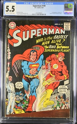 Superman #199 DC Comics 1967 1st race with The Flash CGC graded 5.5