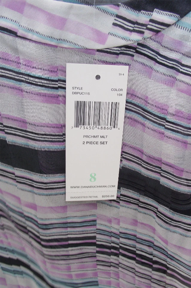 DANA BUCHMAN WHITE MULTI STRIPE SILK CAP SLEEVE CAREER TOP PETITES 8 10 NEW $250 - Image 4 of 4