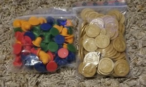 Arcadia Quest 80 Guild tokens, 100 Plastic Coins, CMON Kickstarter