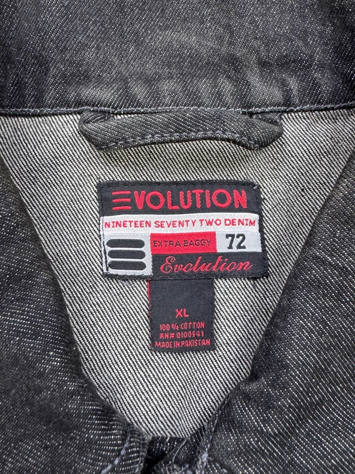 Chaqueta de mezclilla Evolution de colección para hombre XL negra lavada a la piedra extra holgada calce suelto años 90 Y2K Foto 3 de 4