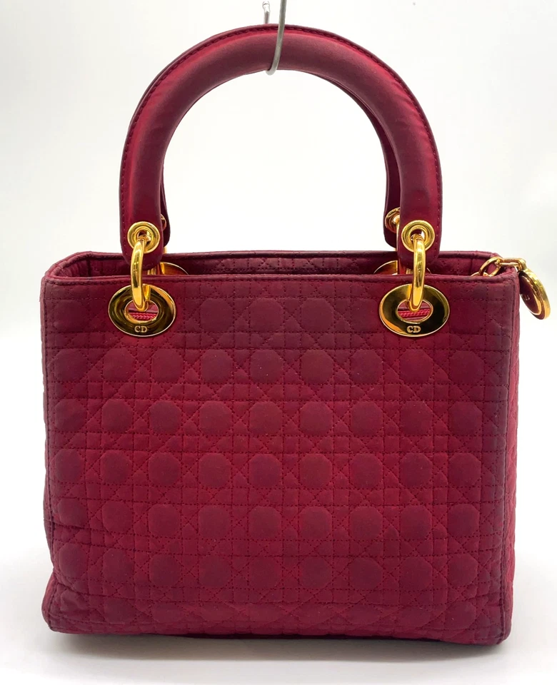 Auth Christian Dior Lady Cannage Pattern Nylon Red Hand Bag W/Dustbag NS101530 - Image 2 of 4