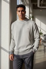 Tommy Hilfiger Pima Cotton Cashmere Striped Sweater Men  s Large Gray Crewneck