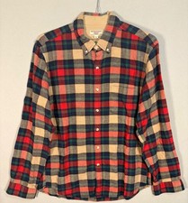 Wallace & Barnes Flannel Shirt Mens L Beige Red Check Plaid Wool Blend Workwear 