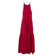 MADEWELL Habotai Silk Tiered Halter Dress XXS Watermelon Red Flowy Midi NWT A1
