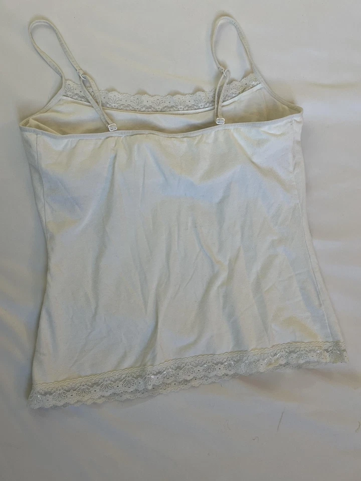 Vintage Ralph Lauren Lace Camisole Tank Womens M White Jersey Adjustable Strap - Image 4 of 4